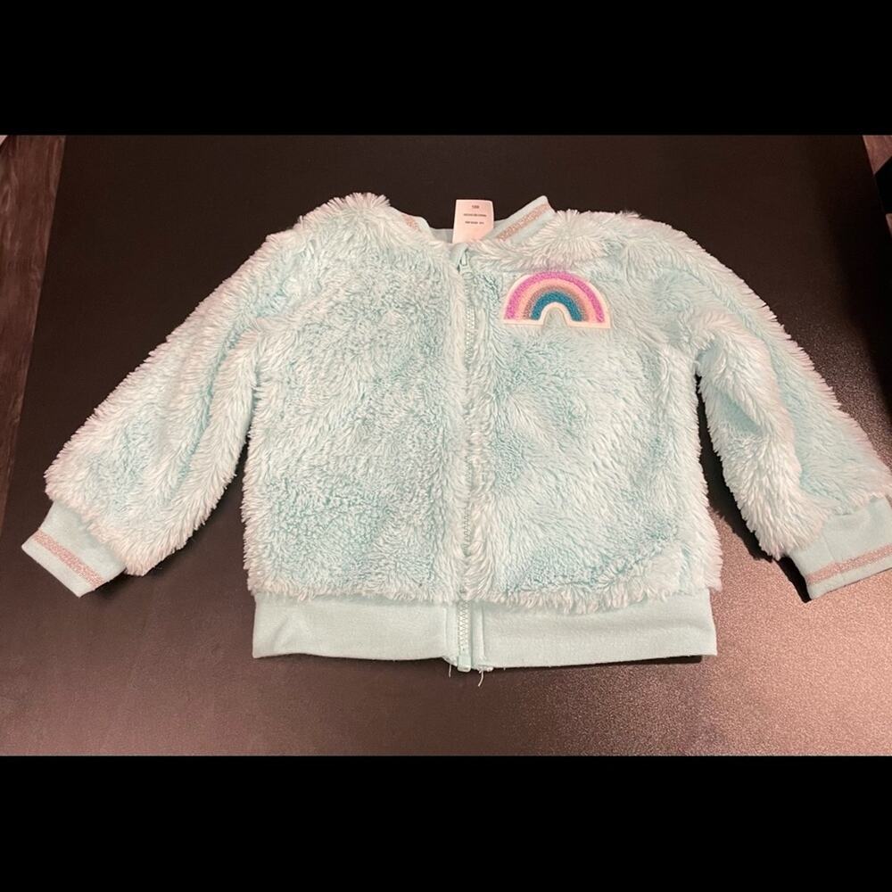 Wonder Nation Furry Green w/rainbow Patch Jacket Size 18 months
